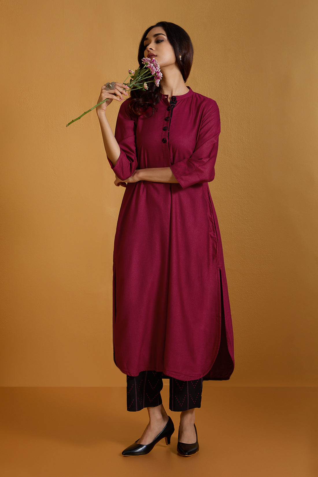 Opulent Magenta Luxe Silk Stand Collar Kurta