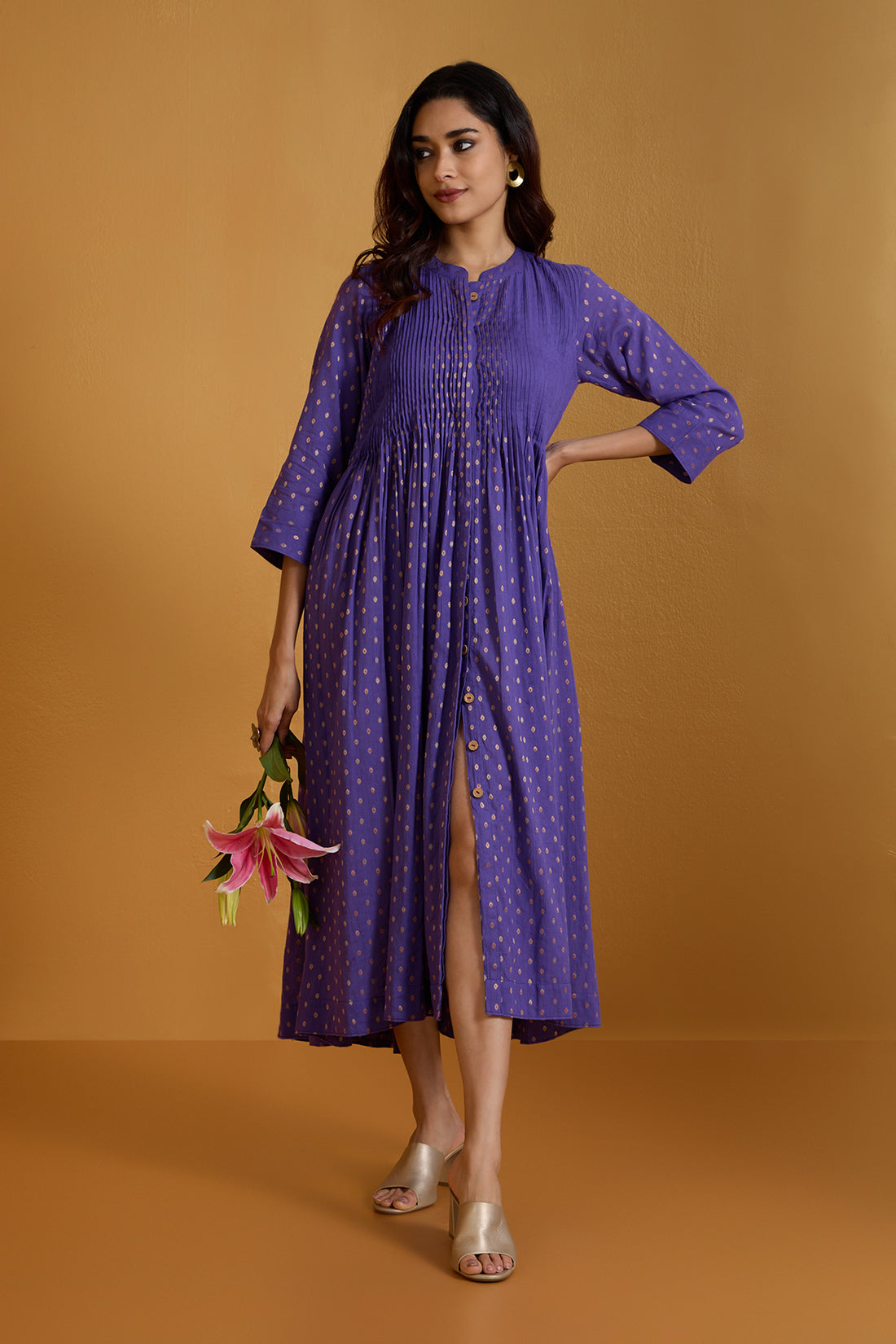 Lustrous Violet Gold Infinity Pintuck Dress