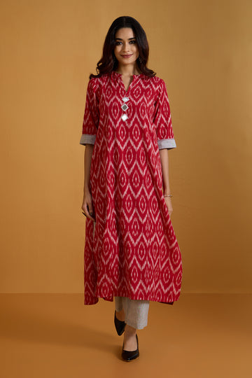 Scarlet Embers and Shadows Long Panel Kurta