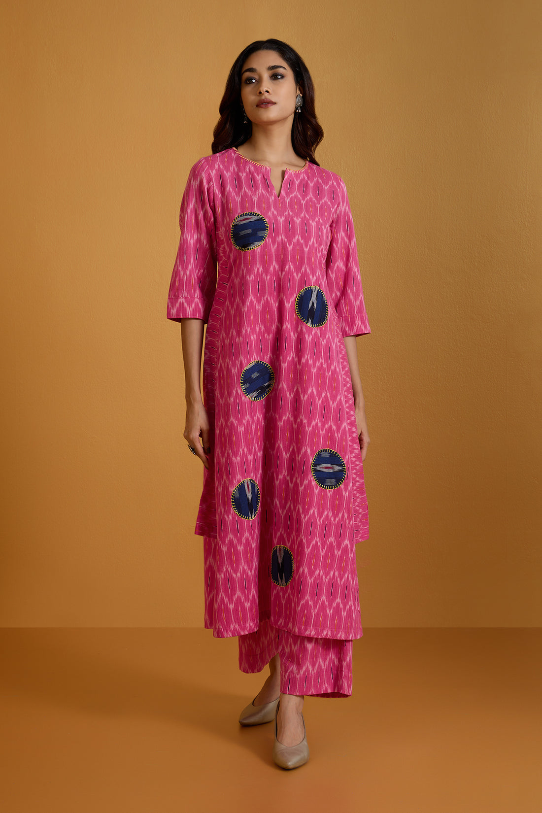 Co-ord Set  Gentle Rose & Azure Long Kurta with Side Twist