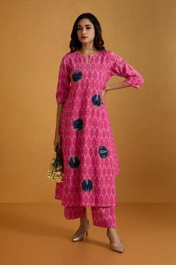 Co-ord Set  Gentle Rose & Azure Long Kurta with Side Twist