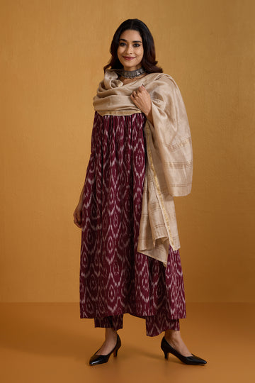 Burgundy Gaze V-Neck Gather Anarkali