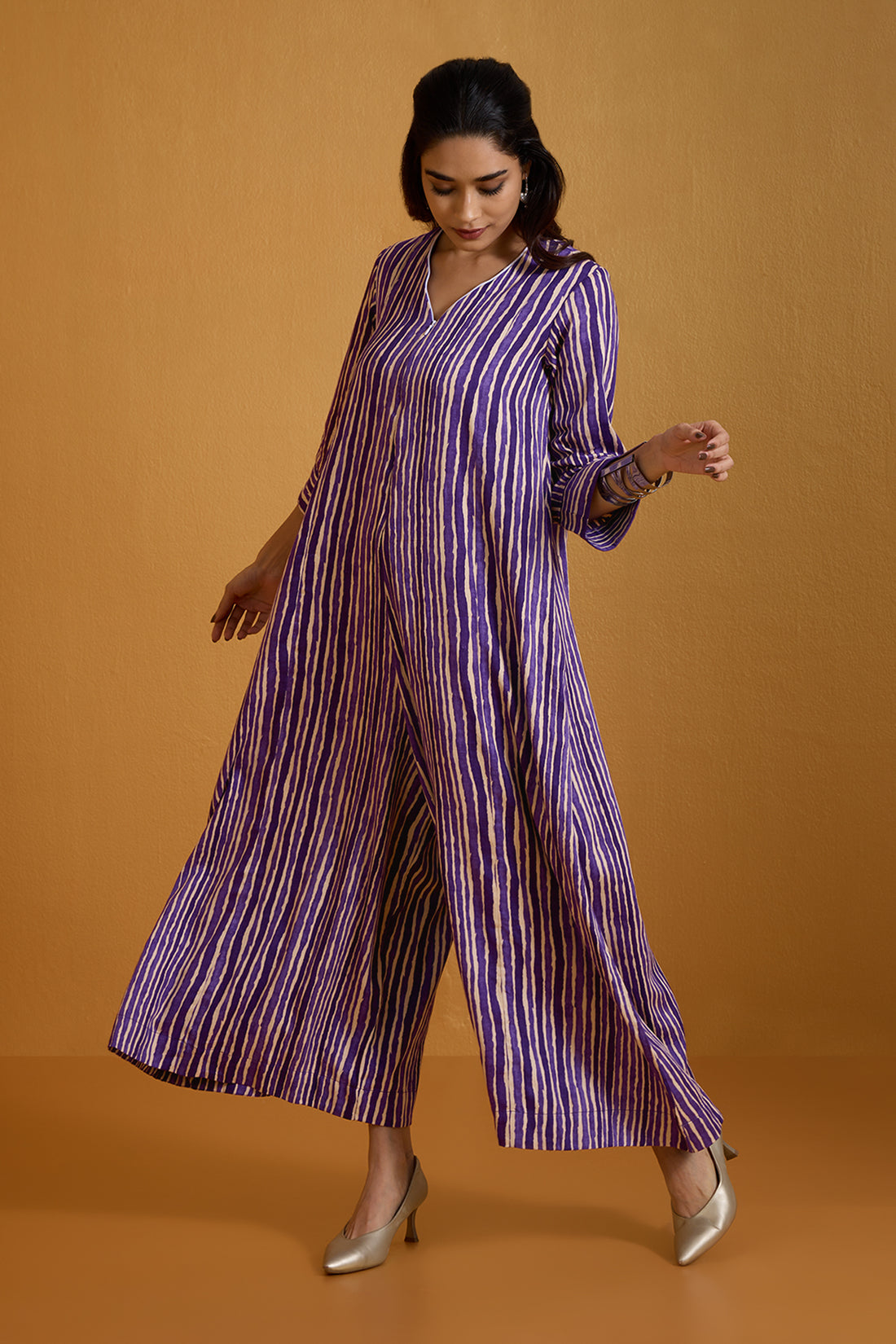 Amethyst Rhythm Stripes Jumpsuit with Pockets