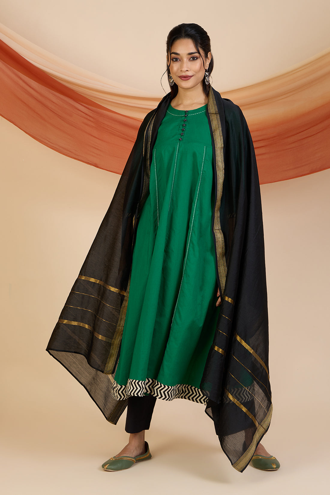 Emerald Glow Elegant Long Anarkali