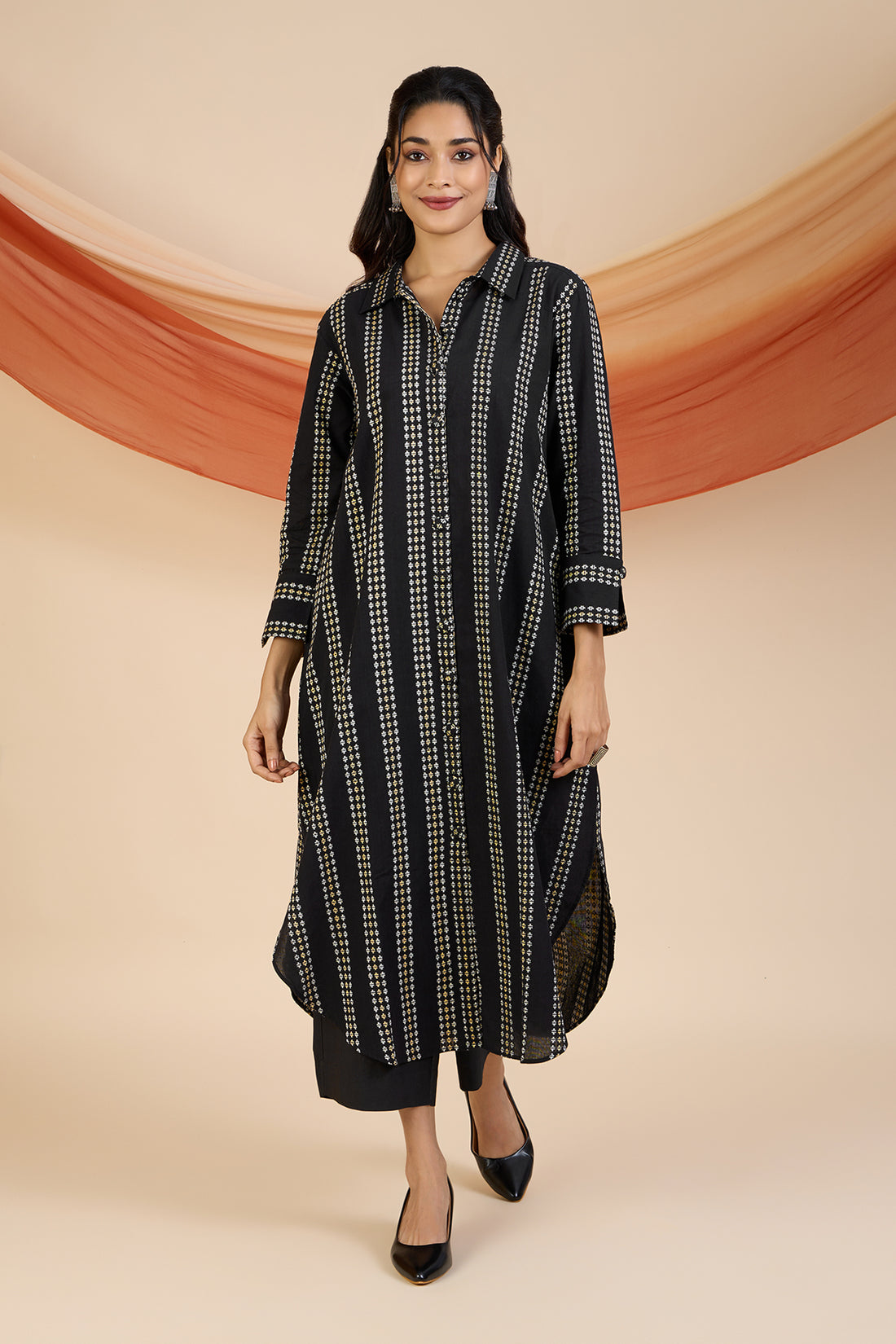 Monochrome Horizon Long Shirt Dress