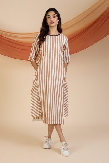 Cinnamon Stripes Side Bias Shift Dress