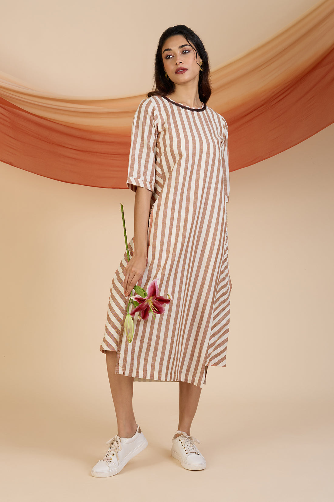 Cinnamon Stripes Side Bias Shift Dress