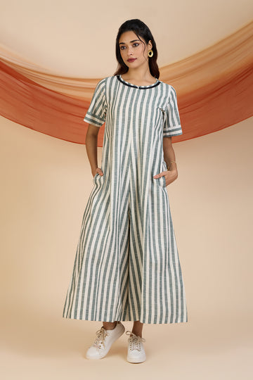 Mint Stripes Jumpsuit with Pockets