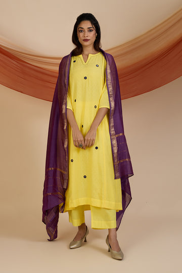 Co-ord Set Sunlit Violet Reflections Side Gather A-Line Kurta & Pants