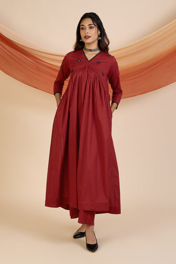 Rust & Noir Reverie V-Neck Gather Anarkali