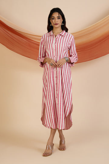 Candy Stripe Lines Long Shirt Dress