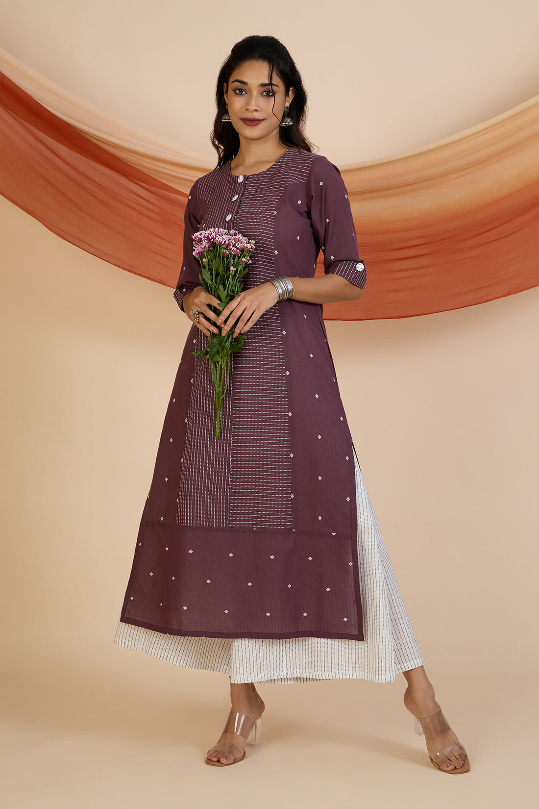 Co-ord Set Mauve Dusk Princess Cut Long Panelled Kurta with Slit ( set of 2 )