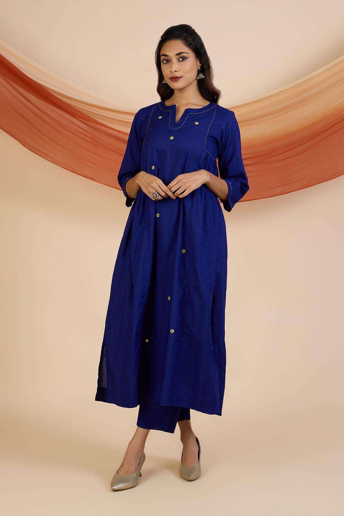 Co-ord Set Sapphires & Emerald Side Gather A-Line Kurta & Pants