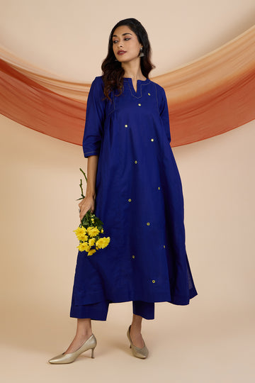 Co-ord Set Sapphires & Emerald Side Gather A-Line Kurta & Pants