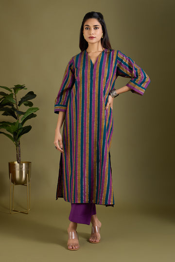 Dusk and Gold Front Zipper A-line Kurta