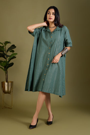 Emerald Gold Threads Button Down Kaftan Tunic