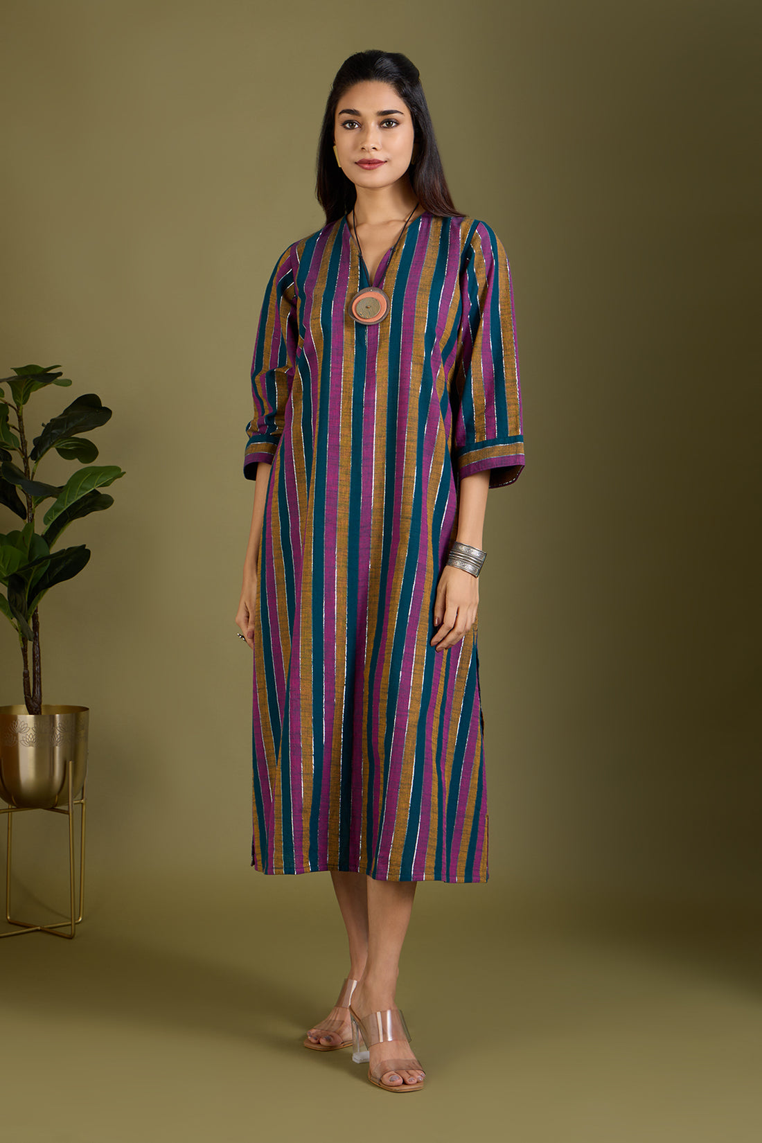 Dusk and Gold Front Zipper A-line Kurta