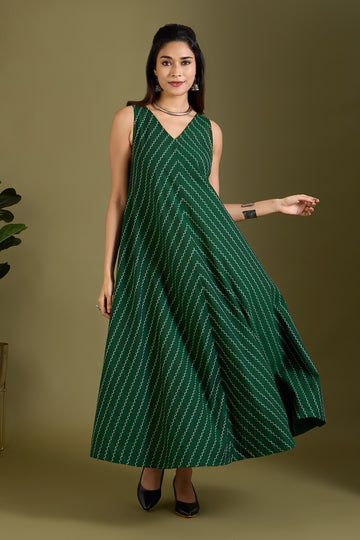 Emerald Zigzag Sleeveless Strap Flared Bias Dress