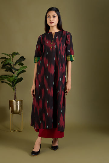 Crimson Shadows Long Panel Kurta