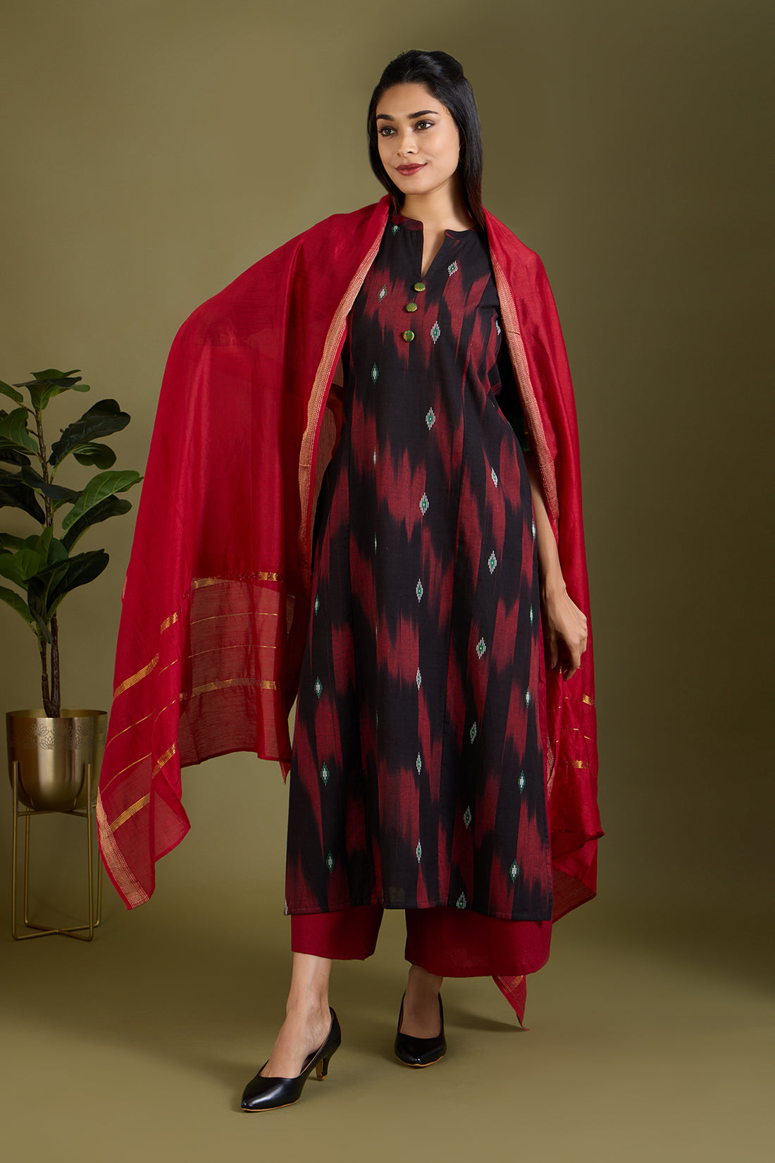 Crimson Shadows Long Panel Kurta