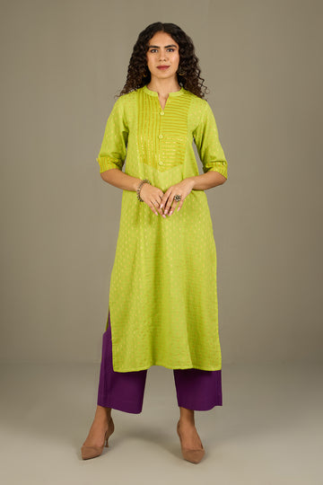 Lime Luster Stripes Long Panel Kurta