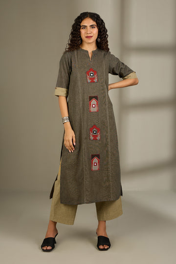 Co-ord Set Crimson Dune Mystic Doorway Long Panel Kurta (Set of 2)