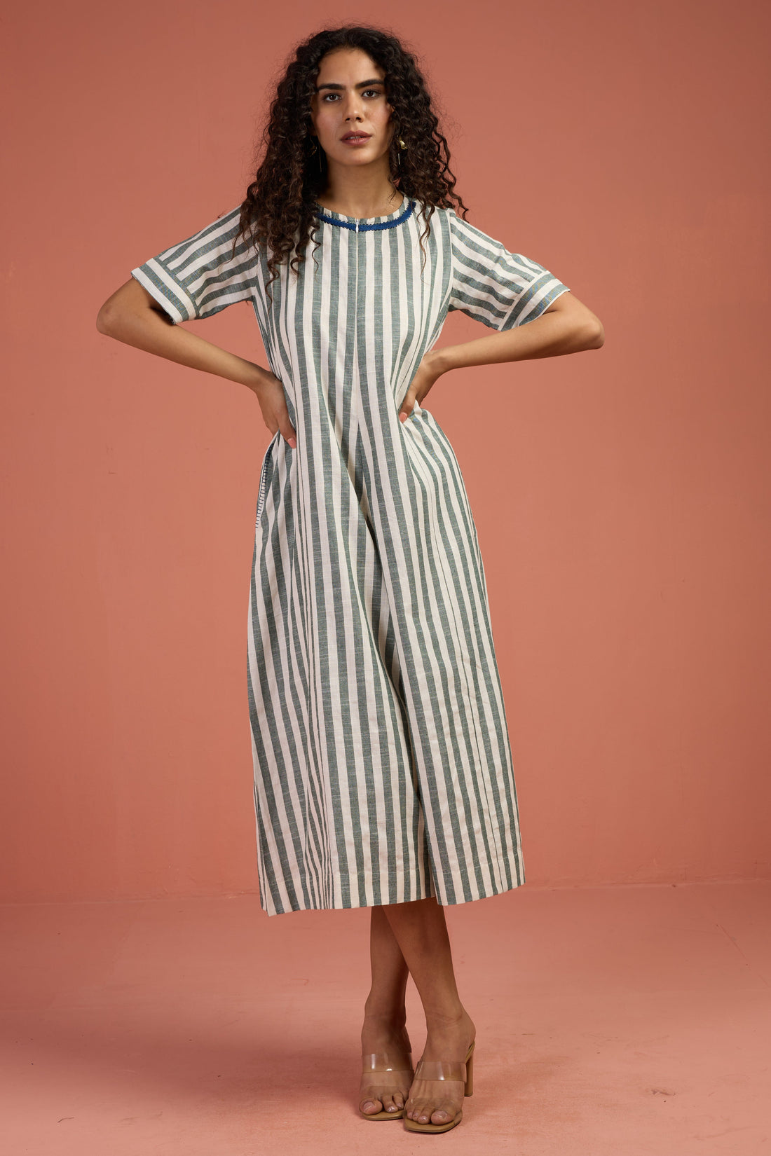 Mint Stripes Jumpsuit with Pockets