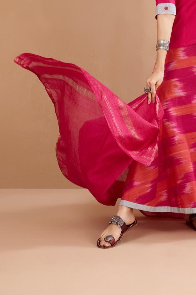 handwoven maheshwari dupatta - royal pink