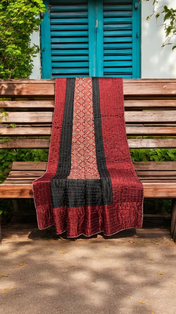 handcrafted reversible mashroo double quilt with filler - Crimson Eclipse & Regal Charms