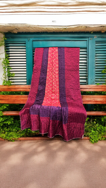 handcrafted reversible mashroo double quilt with filler - Fuchsia Flare & Berry Bliss