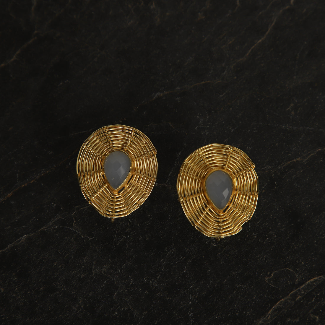 jewelry - berserk - Gold Plated Aqua Teardrop Studs