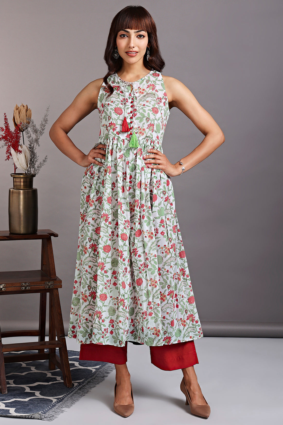 mughal anarkali with tie up jacket and gathers - fragrant jasmine & calico garden