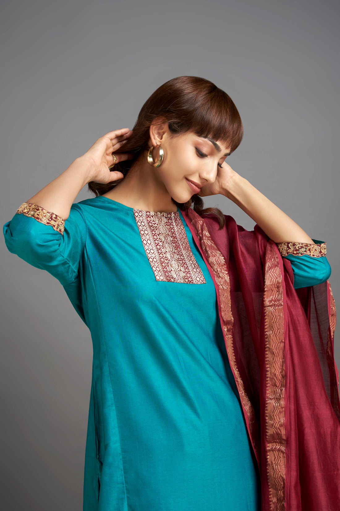 viscose silk long kurta with slit - embellished green