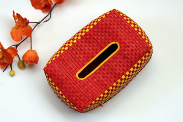 tissue box holder- crimson red & yellow