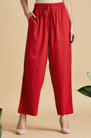 ELASTICATED CAMBRIC PANTS - RED