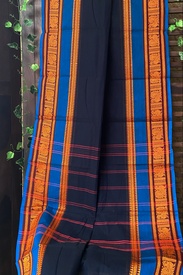 chettinad cotton saree - deep blue & cobalt gold