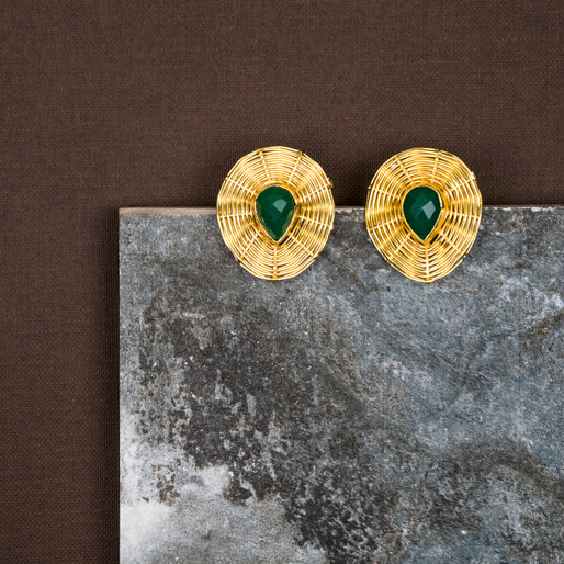 jewelry - berserk - Gold Plated Jade Teardrop Studs